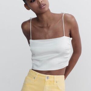 Zara Satin  Effect cropped Top with Tie shoulders